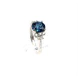 An Art Deco style, 18 ct white gold, sapphire and diamond ring