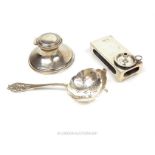 Three silver items including a late Victorian sterling silver matchbox holder