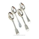 A pair of George III silver teaspoons, with a pair of Victorian silver teaspoons