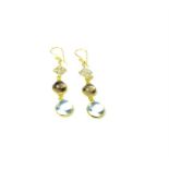 A pair of 14 ct yellow gold, diamond, blue topaz and smokey quartz drop earrings