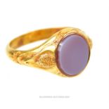 A Victorian, 15 ct yellow gold, agate-set signet ring in original brown leather box