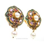 A pair of hand-enamelled and gem-set 'Percossi Papi' Italian clip earrings