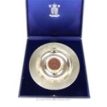 A limited edition Royal Mint Britannia silver dish with cartwheel penny
