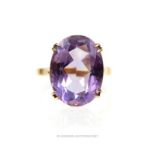 An Edwardian, 9 ct yellow gold and large amethyst, cocktail ring