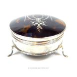 A sterling silver and tortoiseshell jewellery box