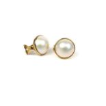 A pair of vintage, 9 ct yellow gold, very large, circular-shaped pearl stud earrings