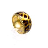 A stunning, designer, 9 ct yellow gold and leopard-skin enamelled ring