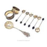 A collection of silver items including an Edwardian sugar sifter