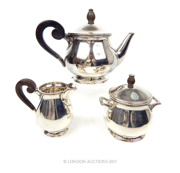 A mid 20th century Dutch silver three piece tea set, Utrecht