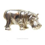 A sterling silver hippopotamus, in the manner of Patrick Mavros