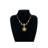 A stunning, antique, 9 ct yellow gold and seed pearl drop necklace