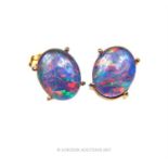 A pair of 9 ct yellow gold, fire opal, stud earrings