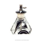 A circa 1920's American Art Deco hallmarked sterling silver and glass atomiser perfume bottle