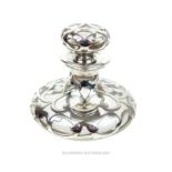A .999 standard fine silver overlaid glass perfume bottle with stopper