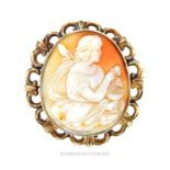 A large, 19th century, shell cameo brooch in a substantial 14 ct yellow gold frame and mount