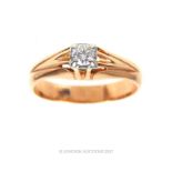 A Russian, 15 ct rose gold, diamond solitaire ring