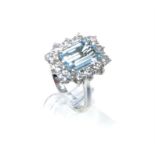 An impressive, 18 ct white gold, large, diamond and aquamarine cluster ring