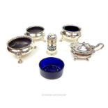 A collection of five sterling silver cruets, including a George II salt