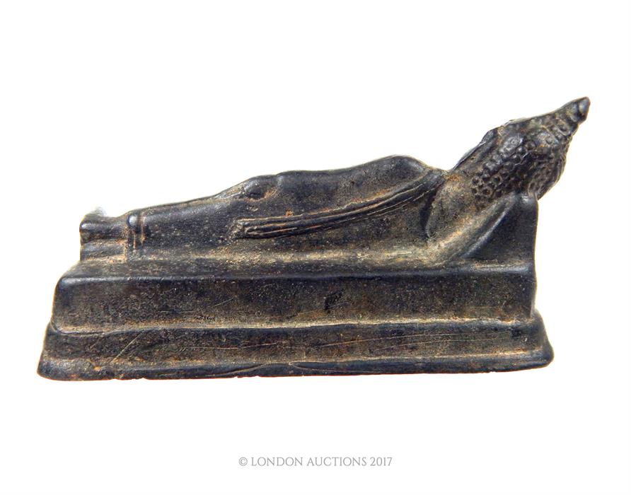 A late 19th century, fine, Burmese bronze, reclining figure - Image 2 of 2