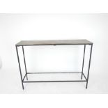 A contemporary Conran style console table, with a bronze top