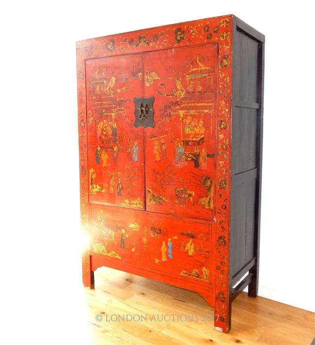 A Chinese red lacquered cabinet - Image 2 of 3