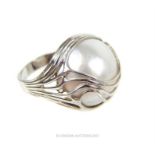 A boxed, 18 ct white gold, South Sea pearl cocktail ring