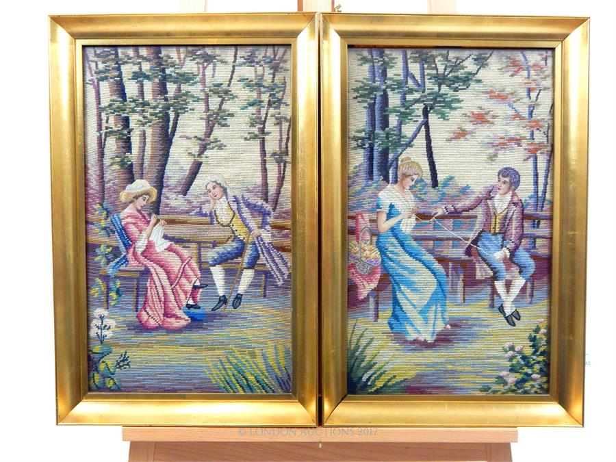 A pair of Viennese c1920's needle point studies in gilt frames