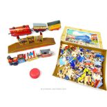 A vintage and retro tin plate "Dreamland" toy train, rolling stock and accessories: an 0 gauge "