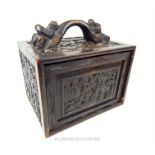 A 19th century, Chinese, carved wooden Mahjong box, complete with counters