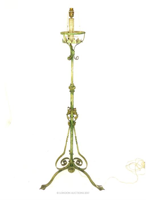 A painted wrought iron standard lamp, with a shade - Image 2 of 2