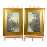 F. W. Hayes, Two large, antique, gilt-framed prints