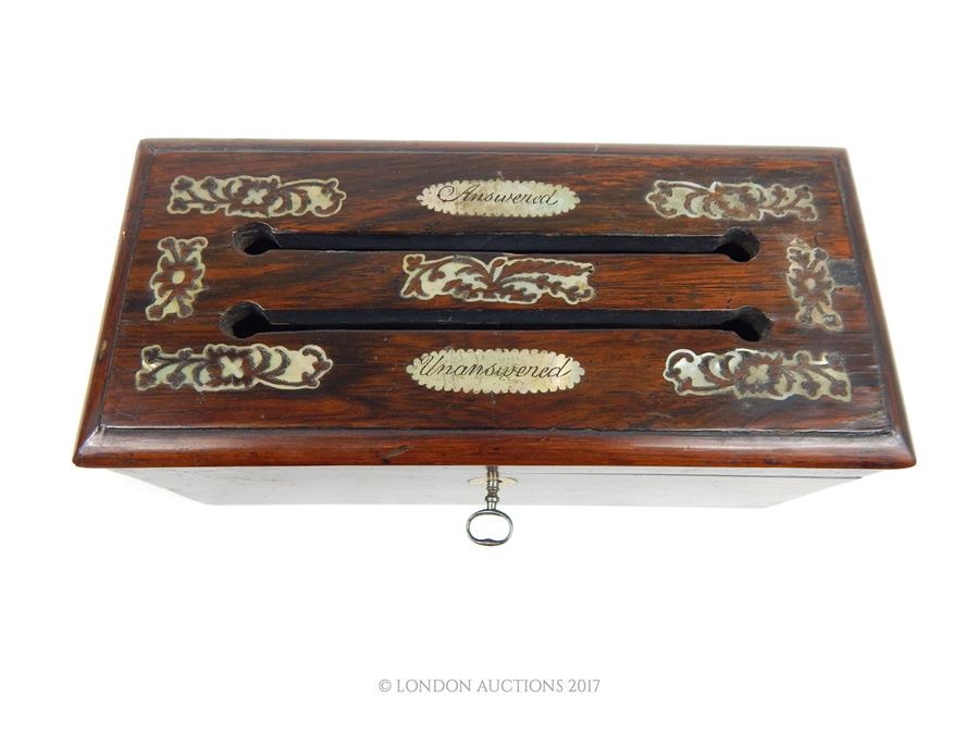 A Victorian, rosewood and mother of pearl letter box - Image 2 of 3