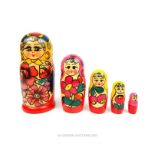 A graduated set of five hand painted Russian Matryoshka dolls