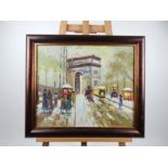 A 20th century impressionistic street scene near the Arc d'triumph, acrylic on canvas, signed "