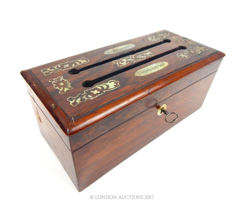 A Victorian, rosewood and mother of pearl letter box