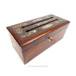 A Victorian, rosewood and mother of pearl letter box
