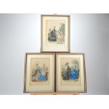 A set of three hand tinted French fashion prints 'La Mode Illustree'