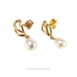 A pair of 9 ct yellow gold and cultured pearl drop earrings