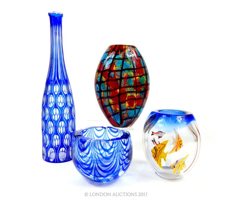 Four items of vintage, hand-blown, glass ware (including Murano and Bohemian glass)