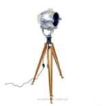 A 1950's / 60's Strand ‘Egg’ 123 light with 6” short focus Fresnel lens on 1955 Bolex Type 1 tripod