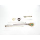 A group of 19th century Chinese items, including one parcel gilt Hairpin and another in silver inset