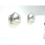 A pair of sterling silver, large, hexagonal-shaped, clip earrings