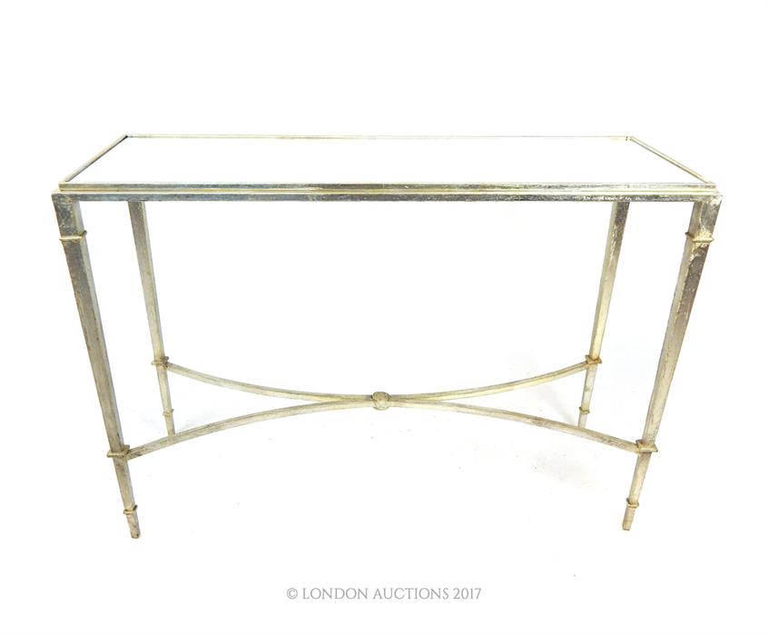 A silvered metal console table of rectangular form, having a mirrored top - Image 2 of 2