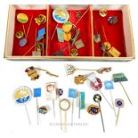 A collection of vintage enamelled tie pins, mainly sporting interest, including 1972 Munich Olympics