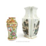 A Chinese porcelain vase decorated in the famille rose palette and another