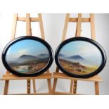 Frank Holmes, a pair of oval Edwardian gouache mountainous landscapes