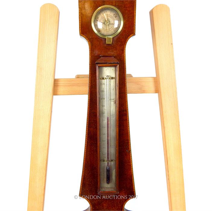 An Edwardian mahogany and inlaid barometer, having a silvered dial - Image 2 of 3