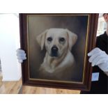 Richard A Langridge, oil on canvas portrait of a labrador