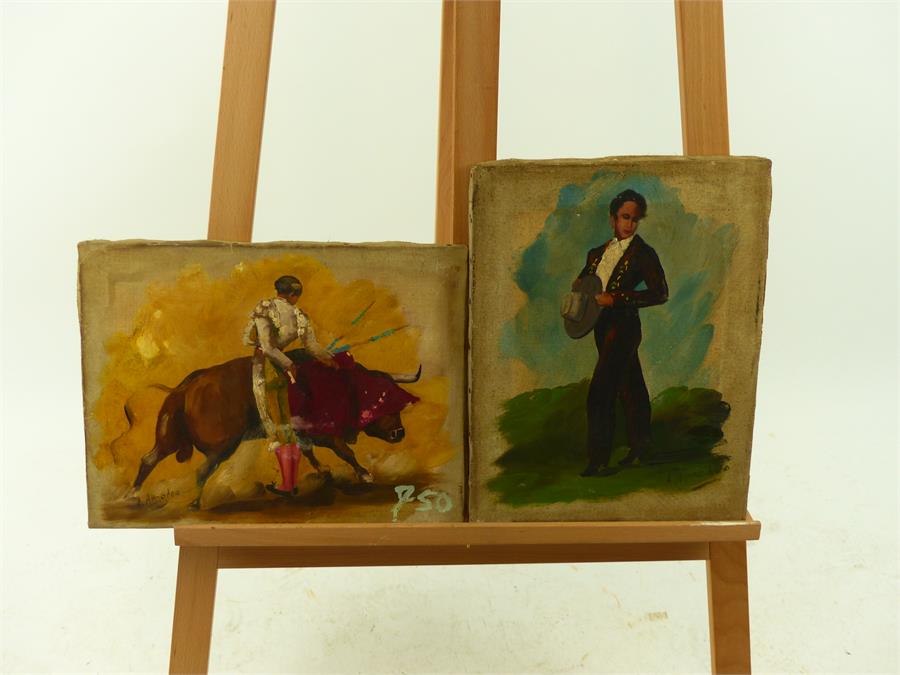 A Amodeo, a pair of mid 20th century unframed oil on canvas paintings