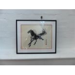 A Chinese silk thread picture of a galloping horse
